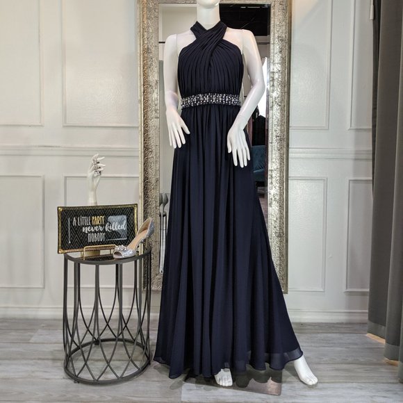 Navy Blue Formal Evening Dress Gown - Picture 1 of 16